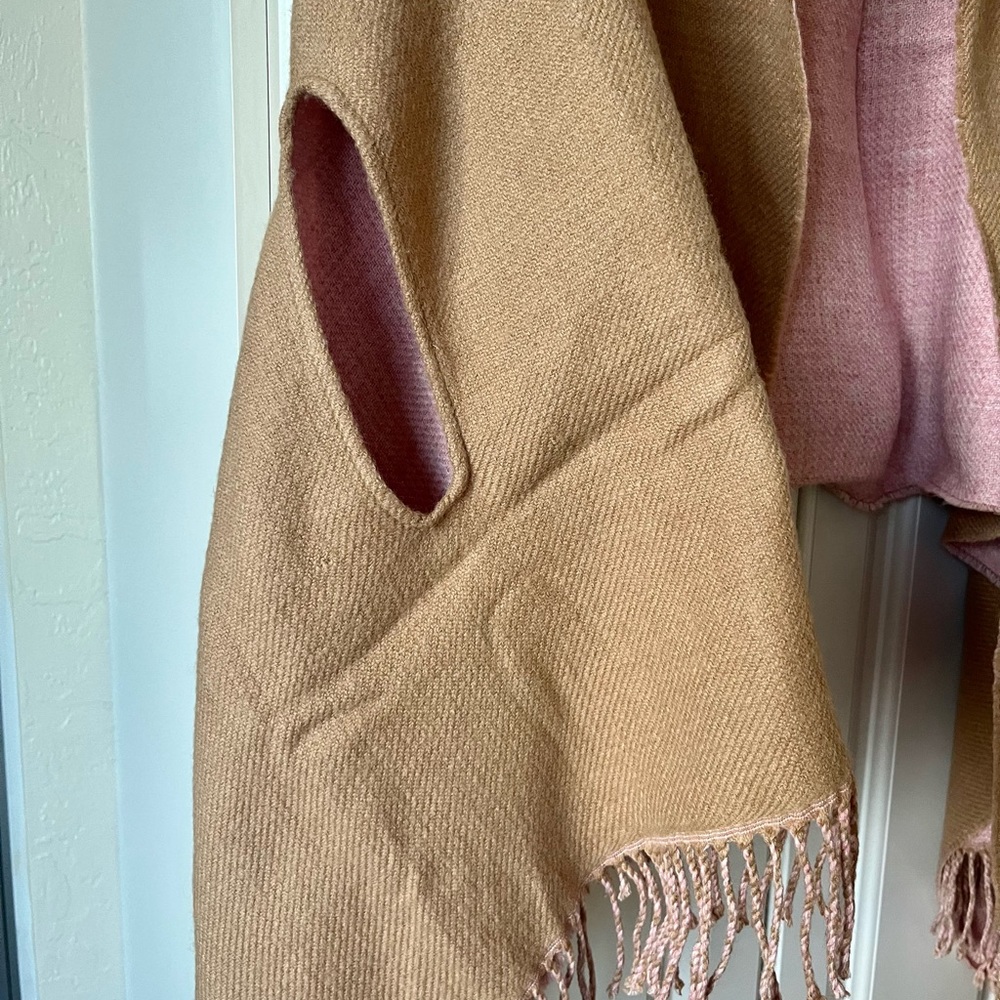 J. Crew Tan and Dusty Pink Reversible Fringe Wrap - Picture 3 of 11